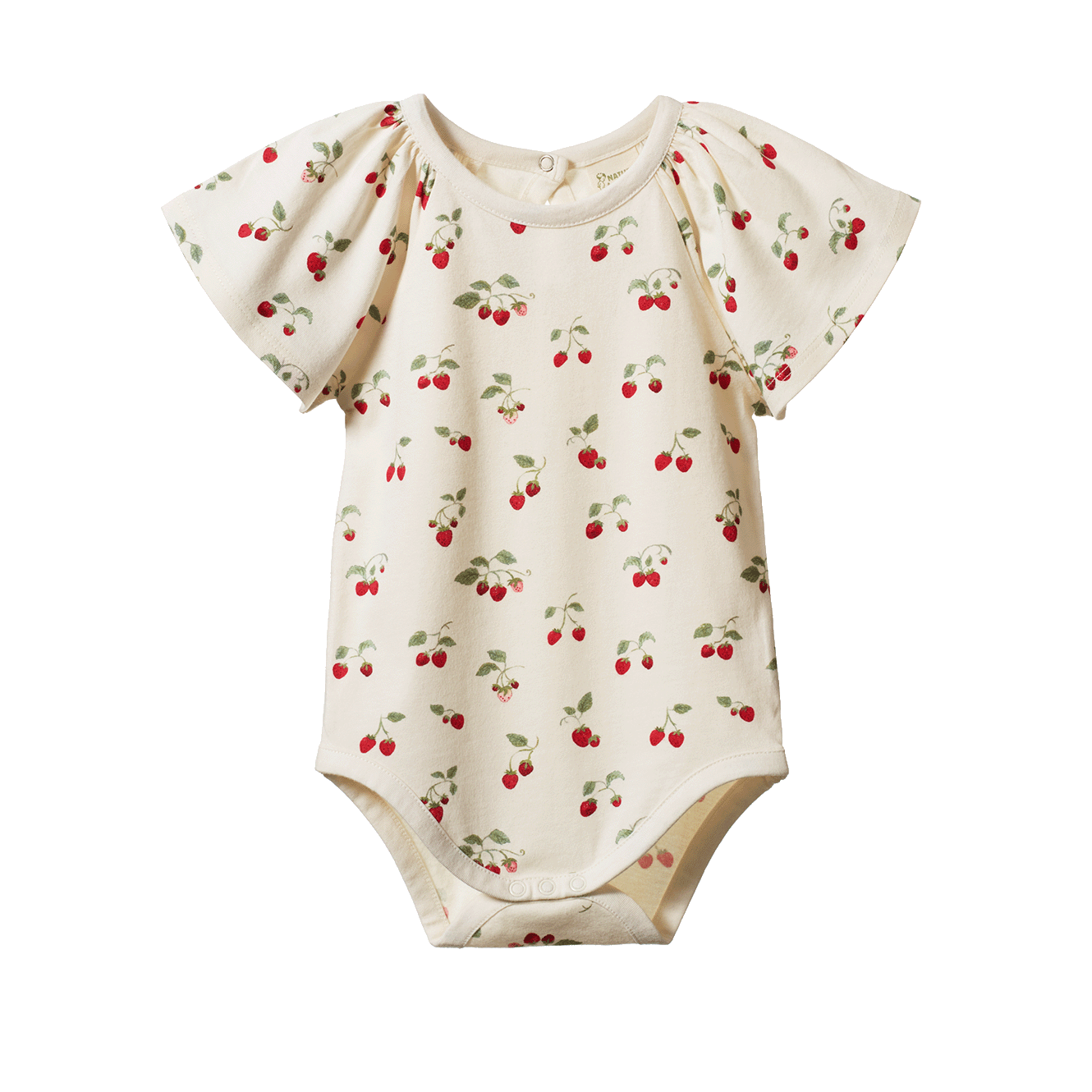 Baby onesie with cherry pattern on a white background