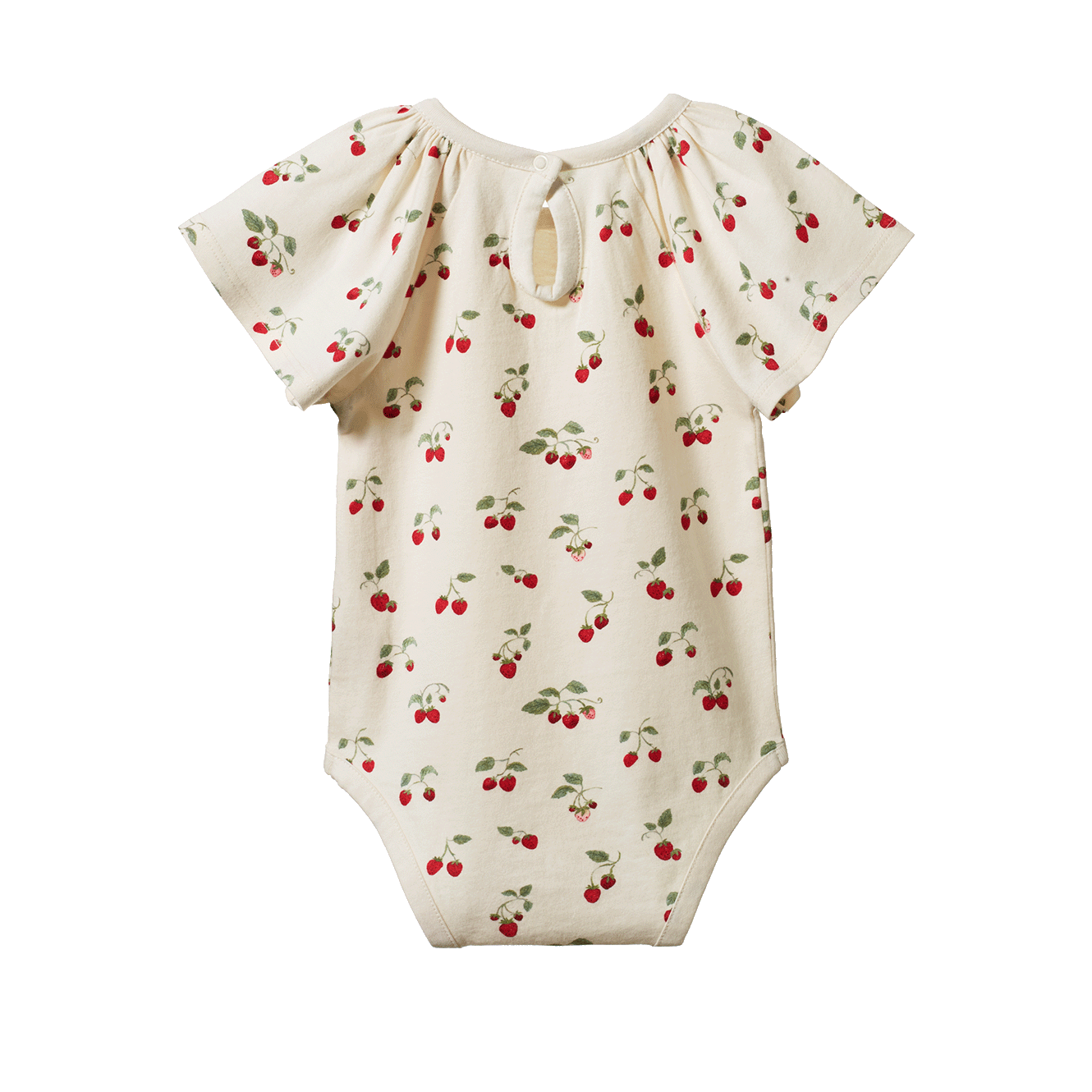 Baby romper with cherry pattern on a white background 