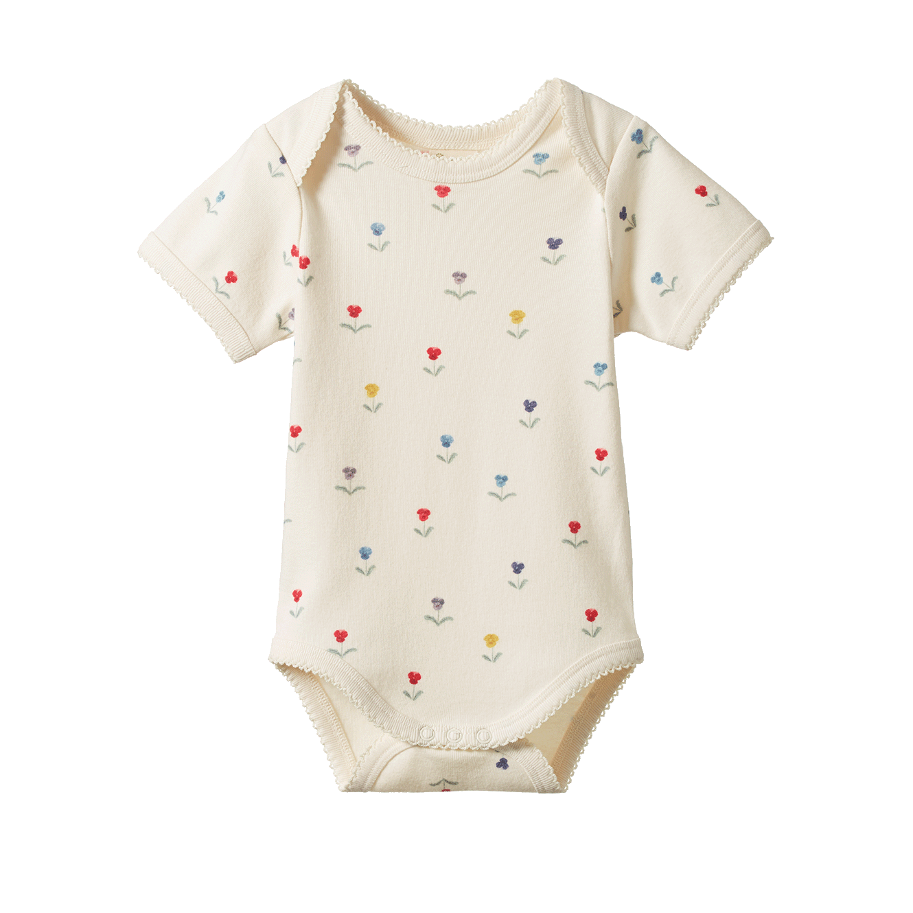 Short sleeved body suit in natural cotton with floral print