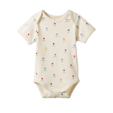 Short sleeved body suit in natural cotton with floral print
