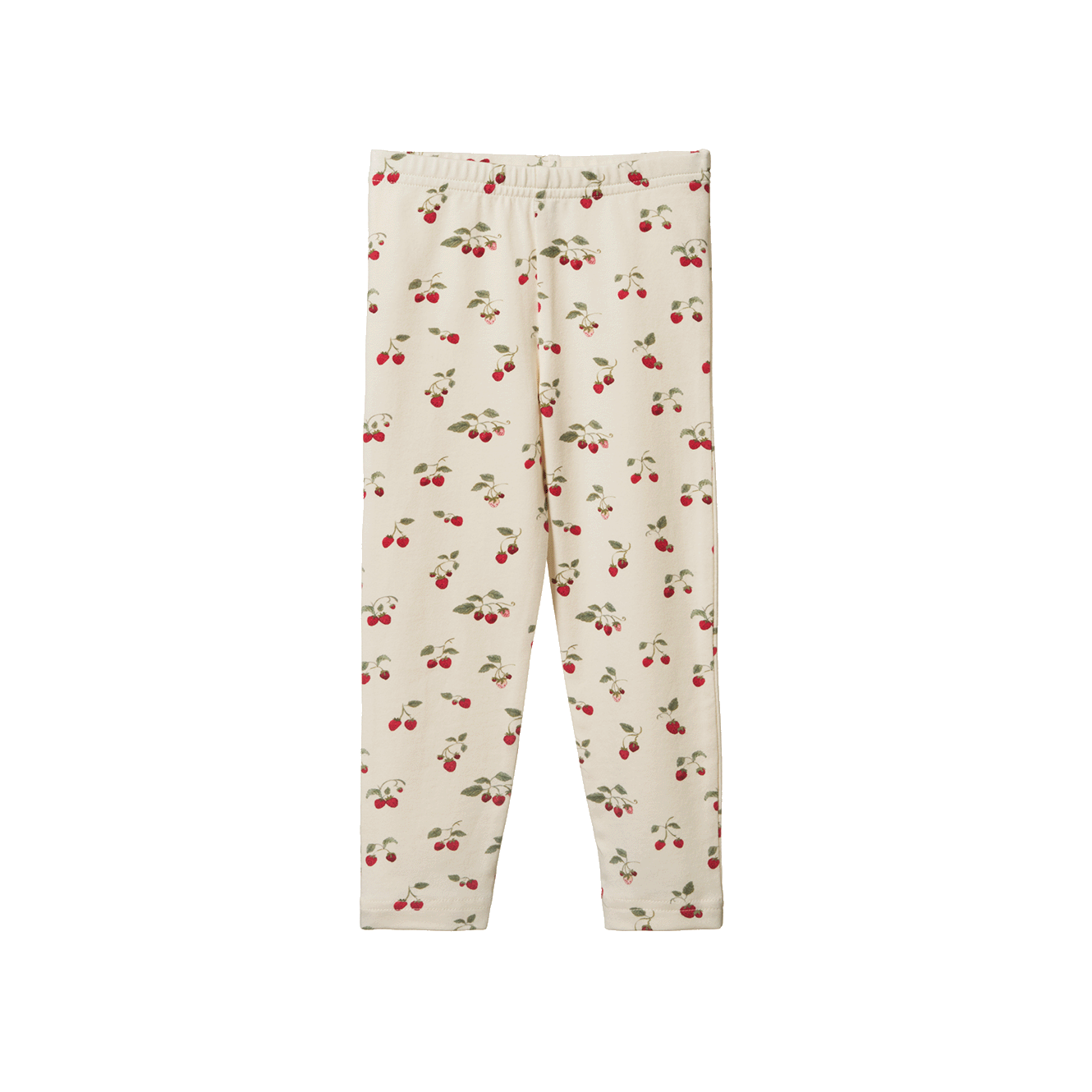 Strawberry Blush print leggings with natural background and cherry print