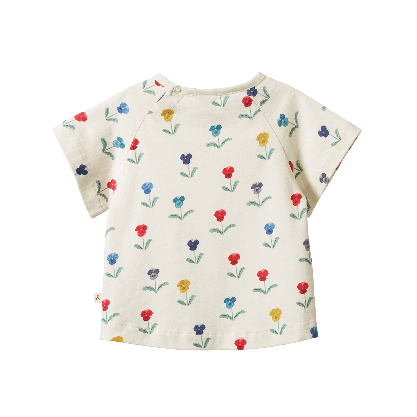 Short-sleeve shirt with colorful floral pattern on a white background