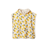 Baby poncho with lemon pattern on a white background