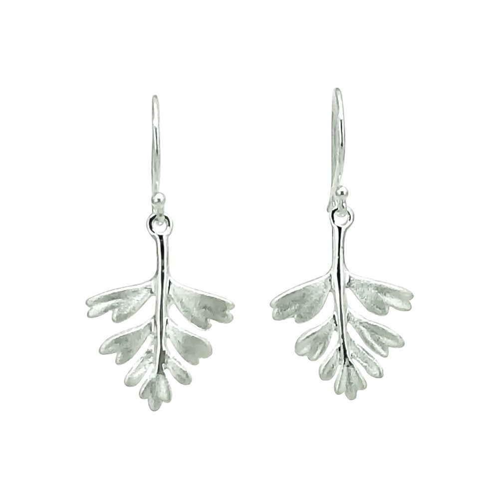 Silver Drop Earrings featuring the NZ Hen and chicken fern