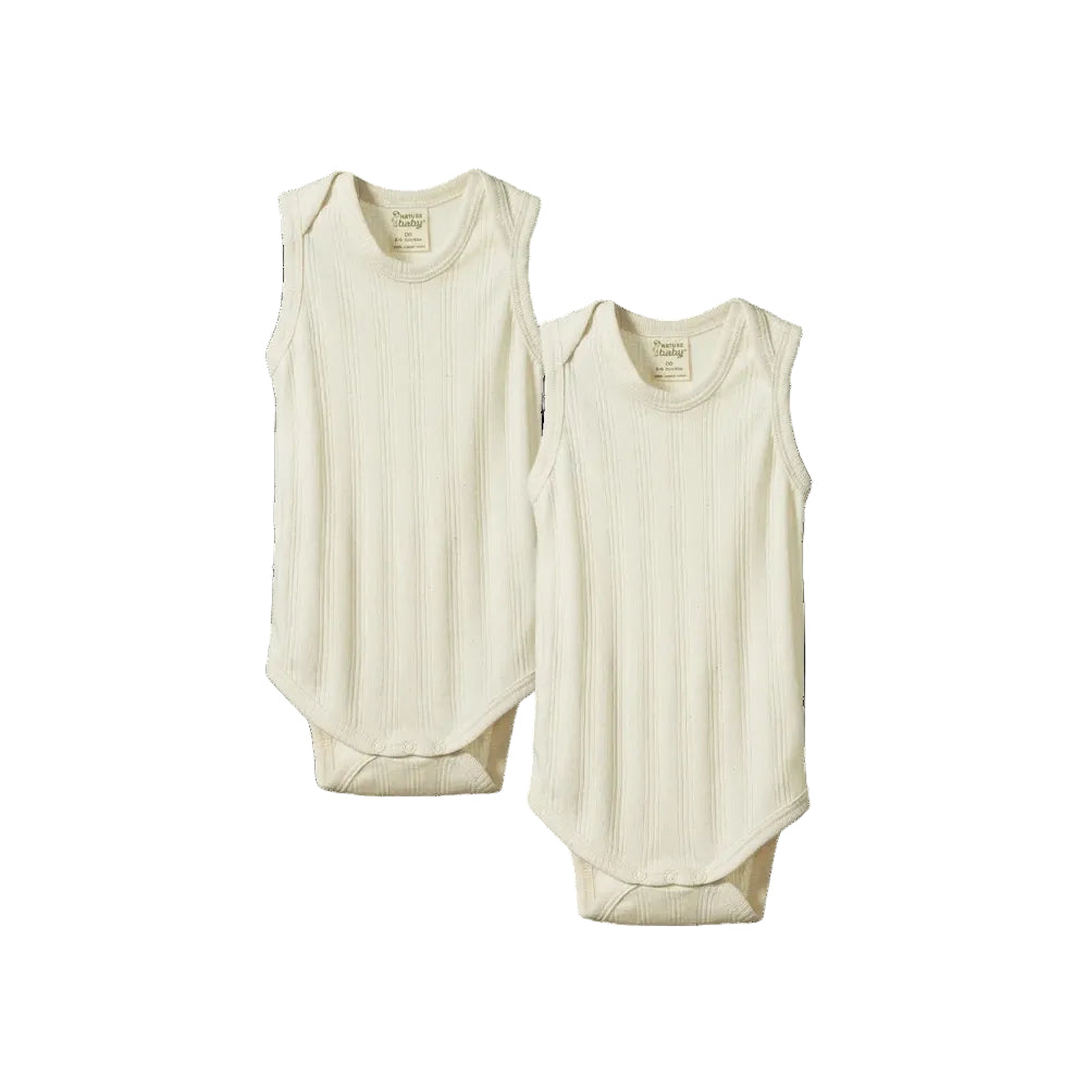 Nature Baby 2 pack derby singlet bodysuits in a natural colour for baby gift at Cerise