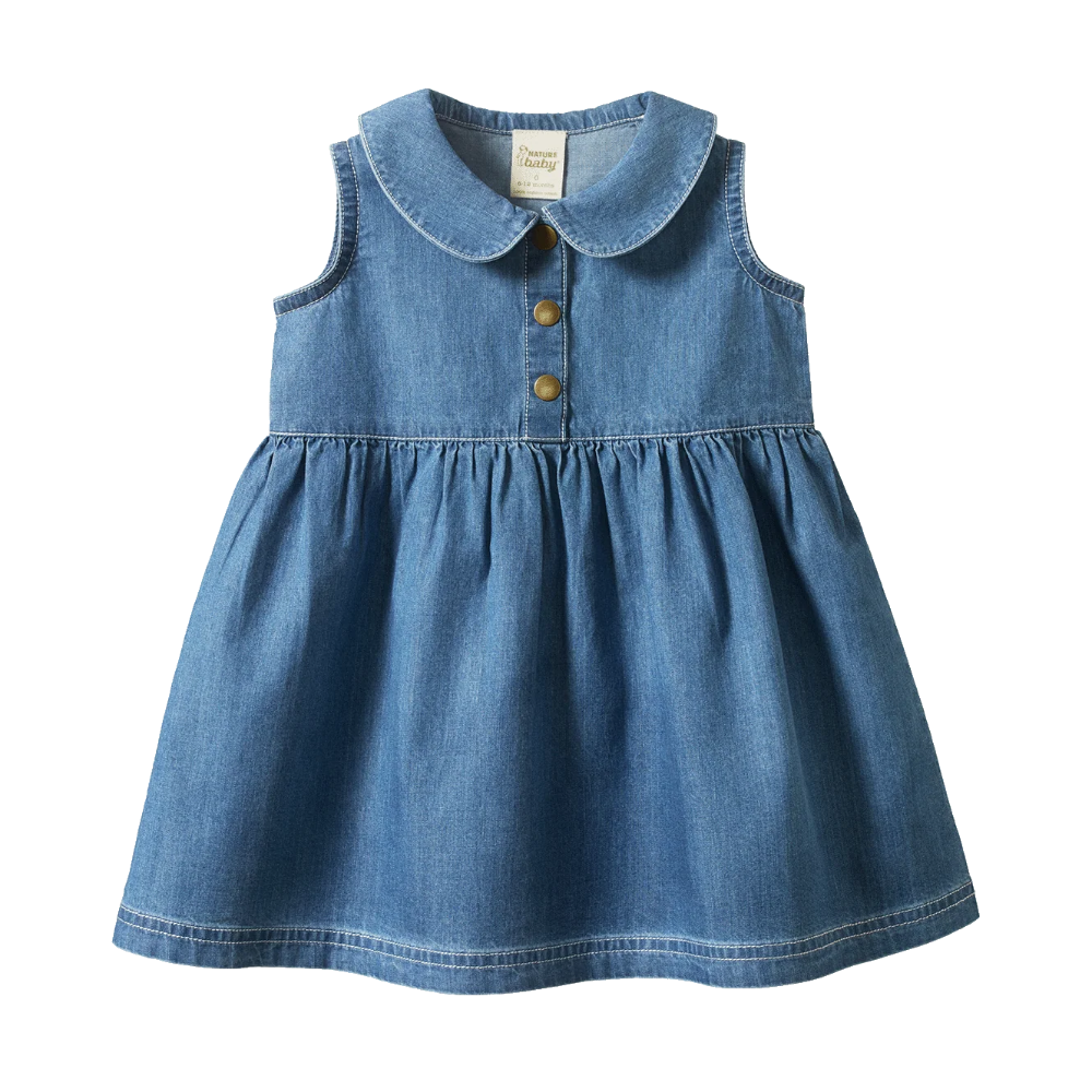 Nature BAby Birdy Dress in soft denim chambray at Cerise
