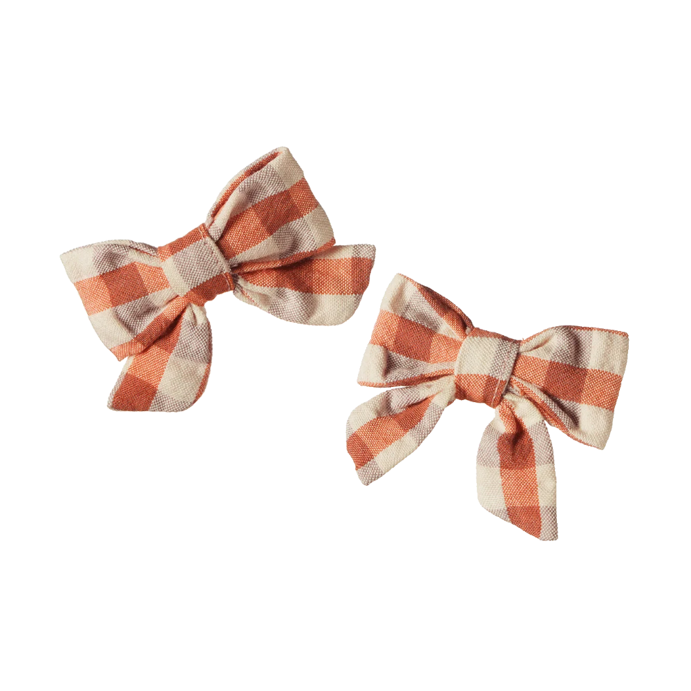 Nature Baby 2 pack of ow Hair Clips in Dandelion Gingham at Cerise