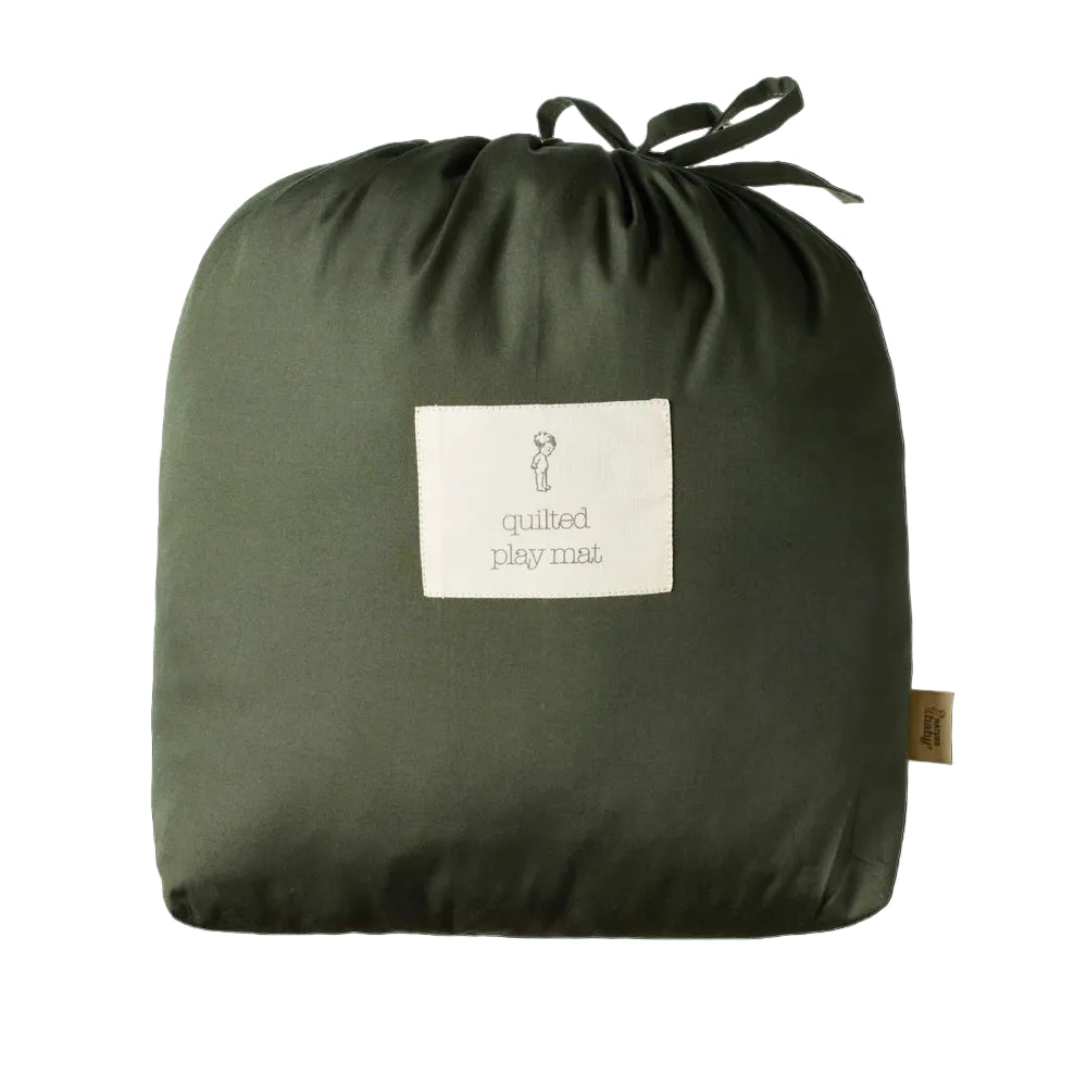 Nature Baby round playmat in drawstring carry bag at Cerise. Shown in Thyme green colour