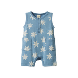 Nature Baby Camper Suit in Sea Stars Print at Cerise.  All in one suit for baby with easy to open crotch domes.