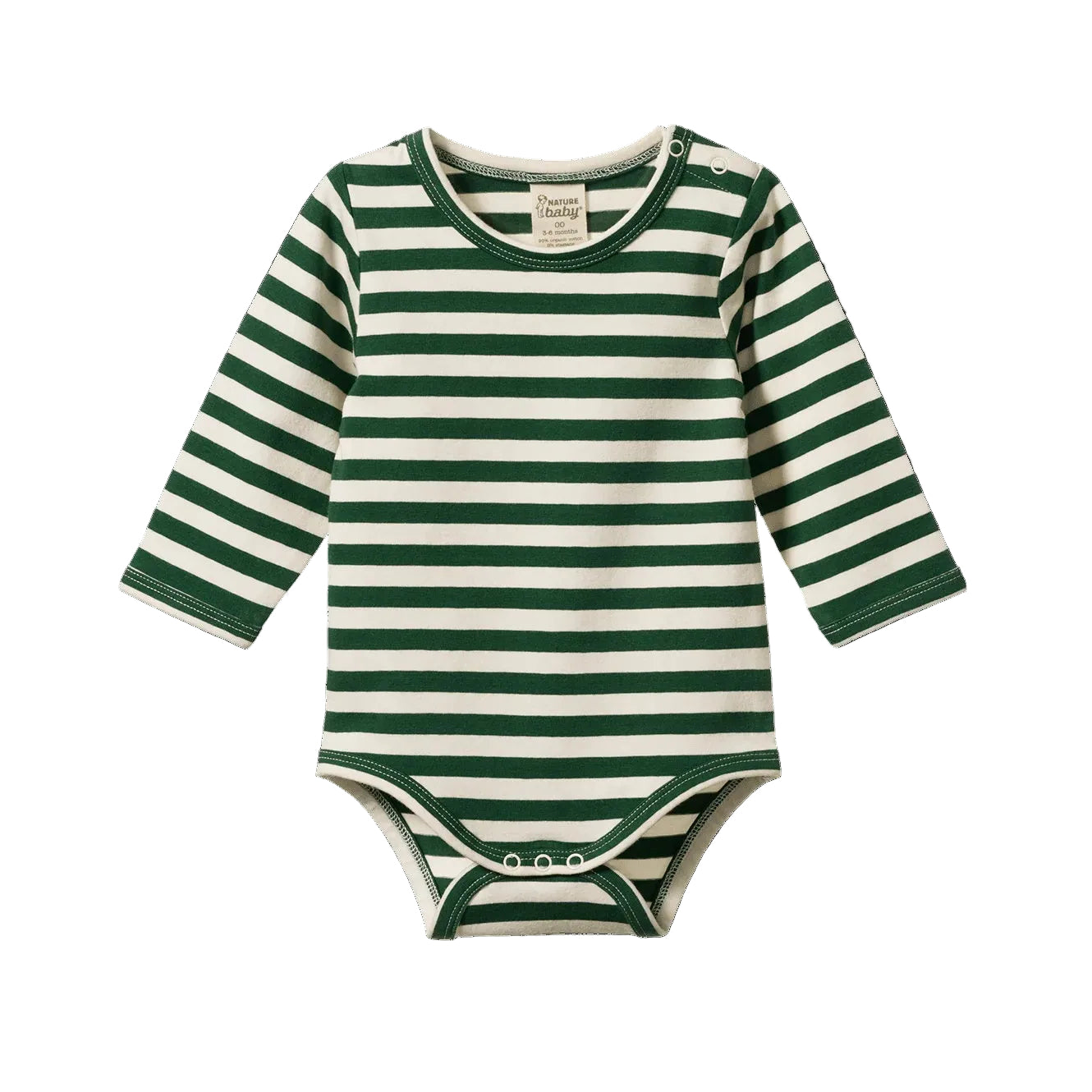 Nature Baby Stretch Jersey Bodysuit in Eden Stripe Cotton with long sleeves at Cerise