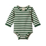 Nature Baby Stretch Jersey Bodysuit in Eden Stripe Cotton with long sleeves at Cerise
