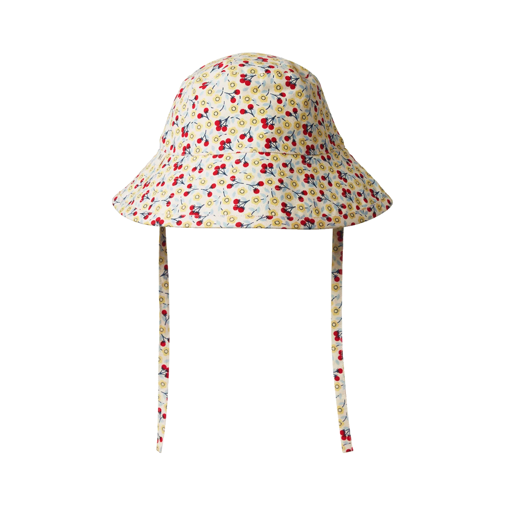 Nature Baby Sunhat in Kitchen garden Print Cotton Canvas with ties at Cerise
