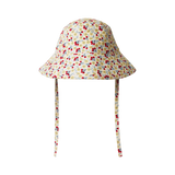 Nature Baby Sunhat in Kitchen garden Print Cotton Canvas with ties at Cerise