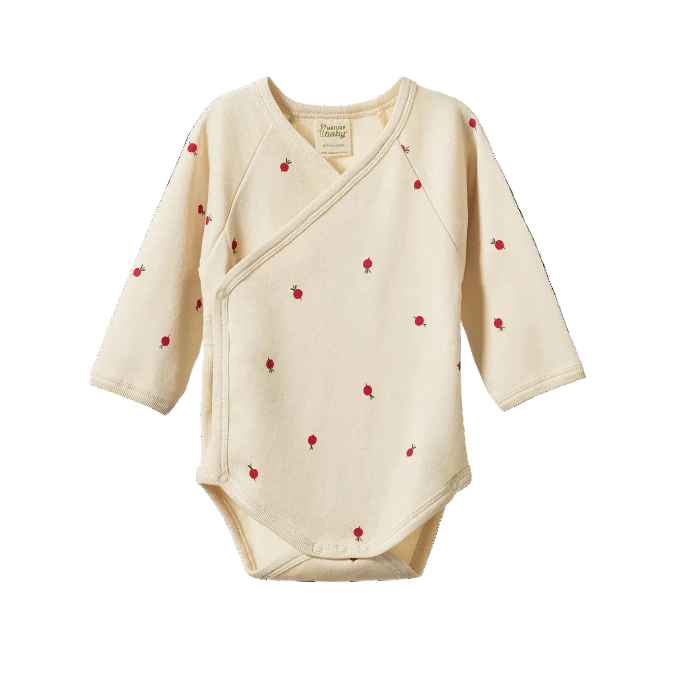 Nature BAby Long sleeve Kimono Bodysuit in Radish Print at Cerise NZ