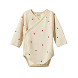 Nature BAby Long sleeve Kimono Bodysuit in Radish Print at Cerise NZ