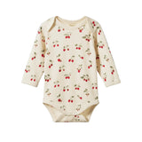 Nature Baby Long Sleeved cotton odysuit in strawberry blush print