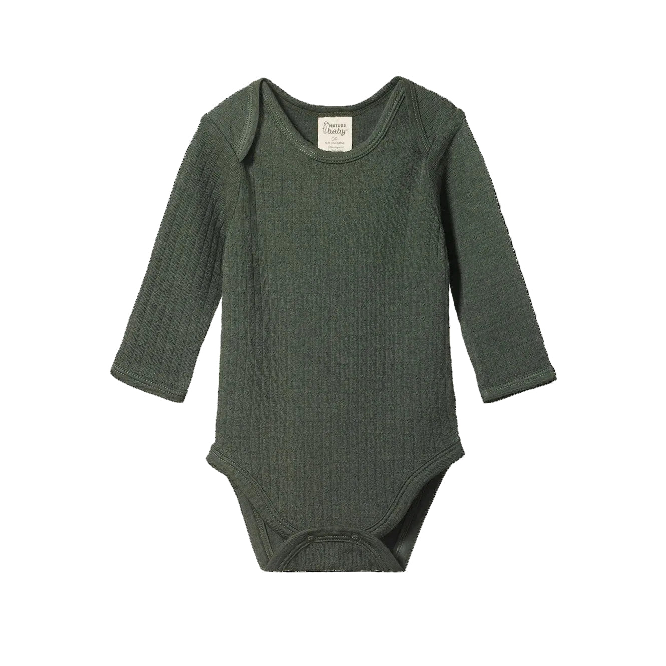 Merino Pointelle long lsleeved bodysuit by Nature Baby in thyme colour  at Cerise