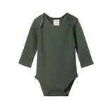 Merino Pointelle long lsleeved bodysuit by Nature Baby in thyme colour  at Cerise