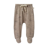 Nature Baby Merino Wool Footed Rompers with drawstring waist. Bramble Burrow earthy coloured rabbit  print 