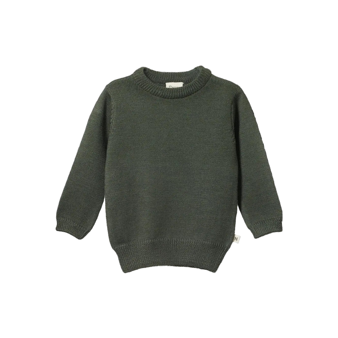 Merino Knit Pullover in Thyme a dark green colour with crew neck
