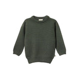 Merino Knit Pullover in Thyme a dark green colour with crew neck