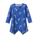 Nature Baby One Piece Bathing Trunks in Fish Fable Design at Cerise.  A great unisex design with lined body for comfort