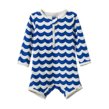 Nature Baby One Piece Bathing Trunks in Waves Blue Print Design at Cerise.  