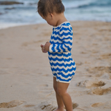 Nature Baby One Piece Bathing Trunks in Waves Blue Print Design at Cerise.  