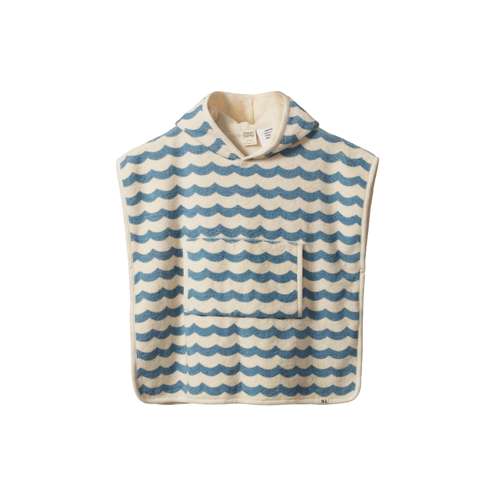 Nature Baby Hooded Poncho Towel in Blue Waves Print at Cerise.