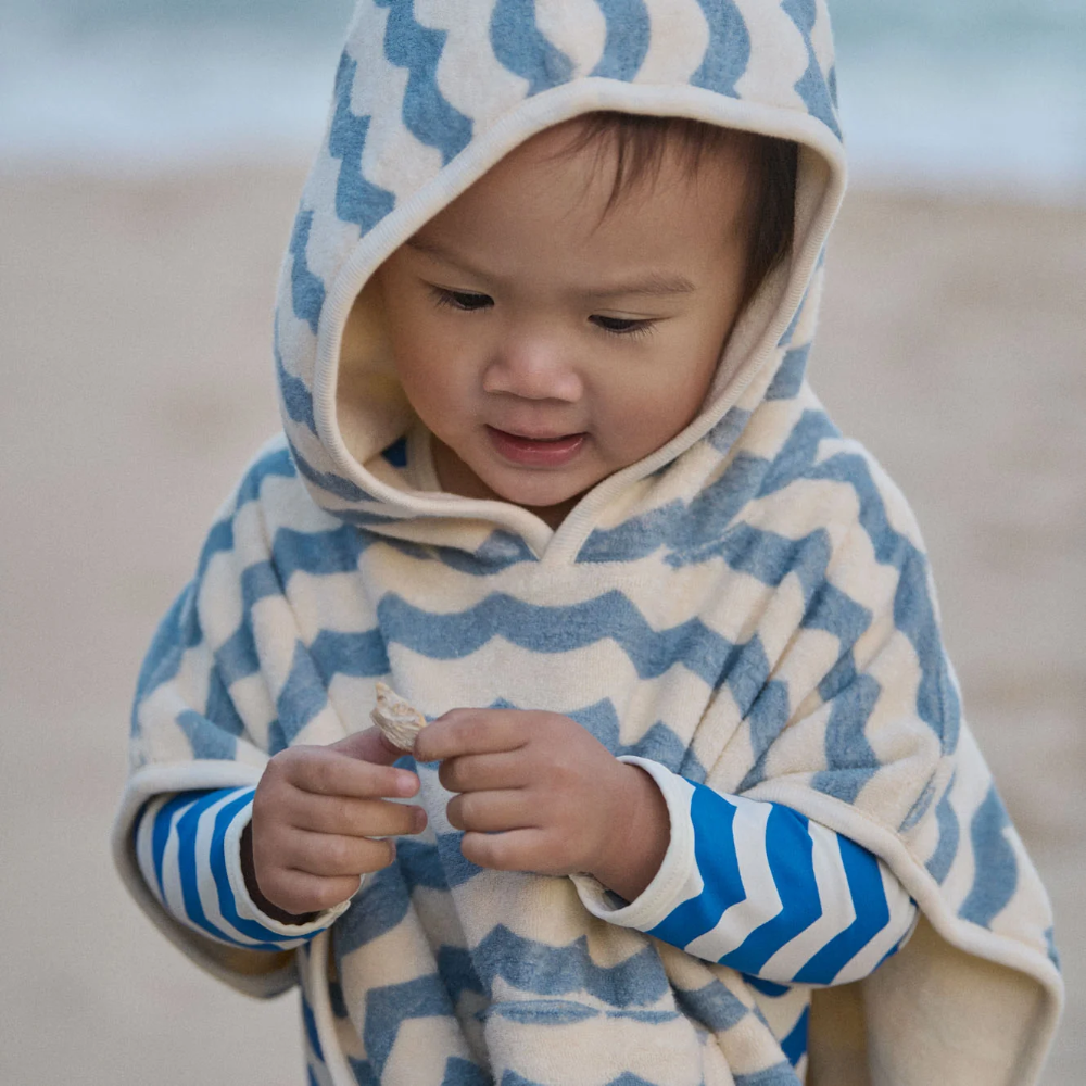 Nature Baby Poncho Towel in Blue Waves  Print at Cerise.