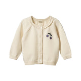 Nature Baby Cotton Piper cardigan in a off white colour with a winter berry embroidery on the front