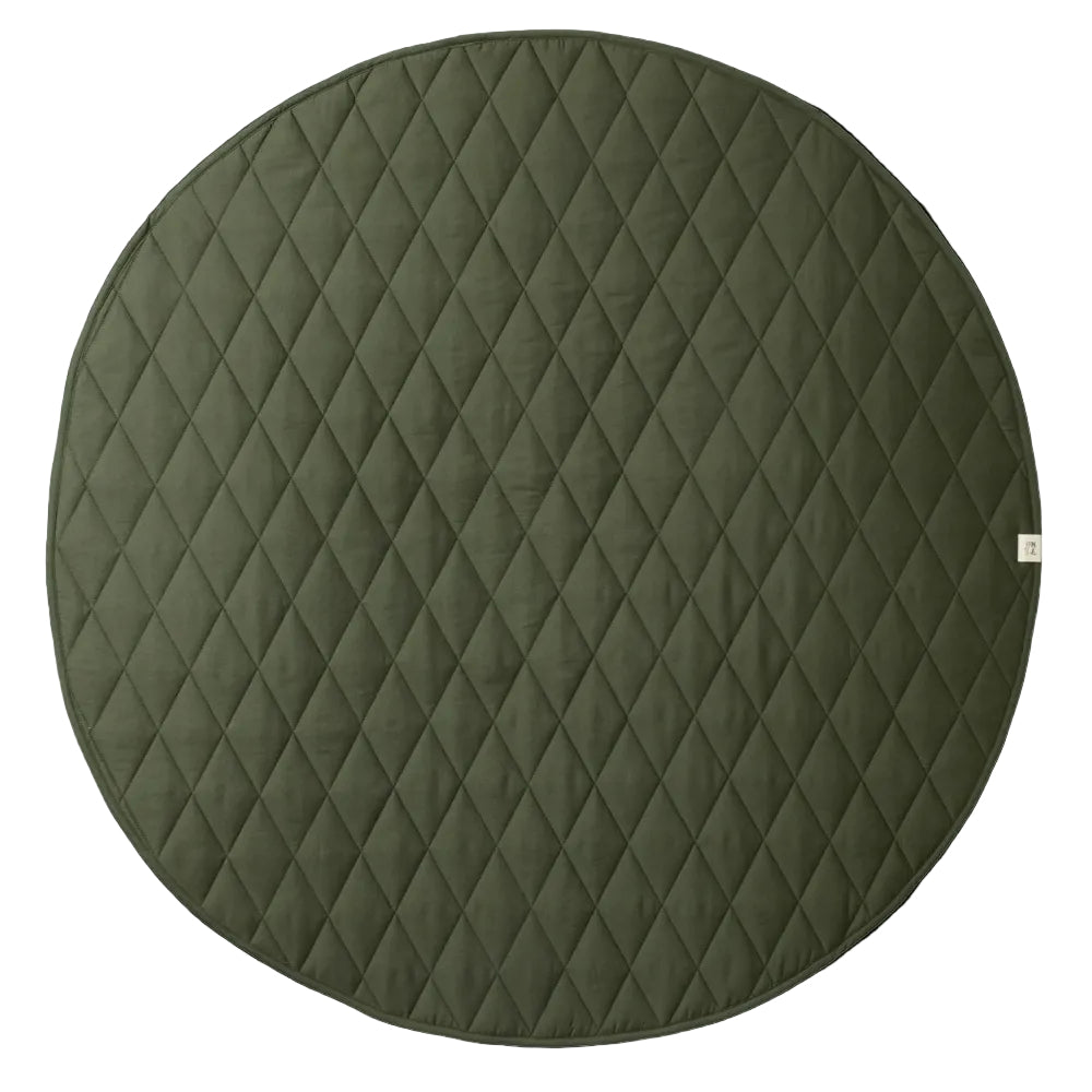 Nature Baby Playmat in Thyme at Cerise.  Finished in a quilted round desing and comes with a handy drawstring carry bag.