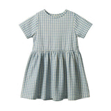 Nature Baby Saturday Dress at Cerise.  Available in a cute Blue Gingham print, has short sleeves and gathered waist.