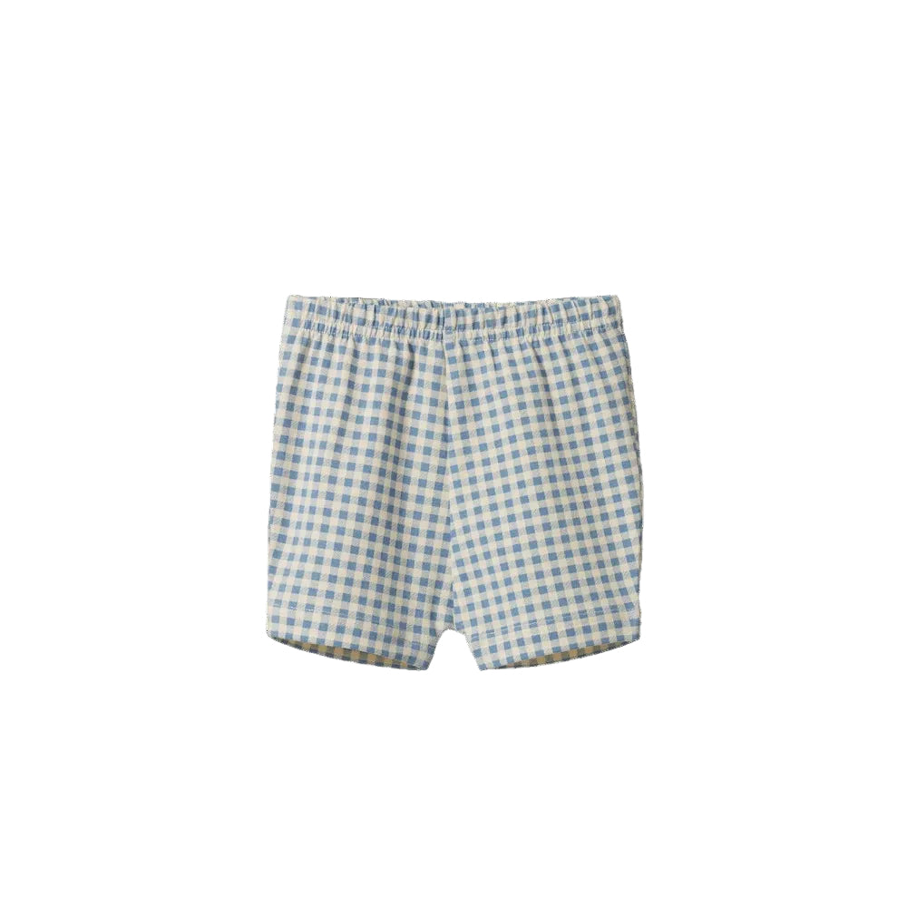 Nature Baby Selby Shorts in soft orgainc cotton at Cerise.  A classic bike short style available in Blue Gingham check.