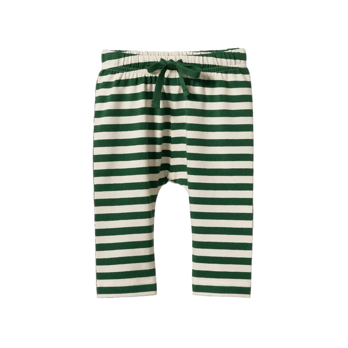 Nature Baby Eden Stripe Sunday Pants in a green and natural stripe with a green drawstring elasticated waist at Cerise  NZ