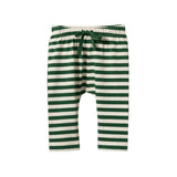 Nature Baby Eden Stripe Sunday Pants in a green and natural stripe with a green drawstring elasticated waist at Cerise  NZ