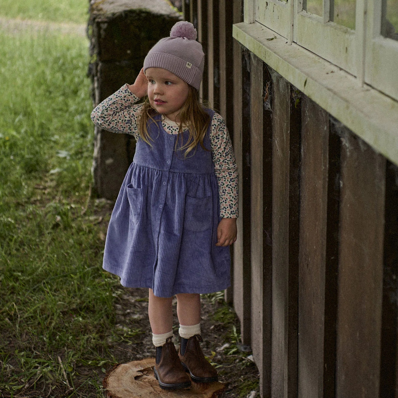 Nature Baby young girls Amelian cord pinafore in Heron _ a lavender blue colour at Cerise NZ