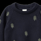 Nature Baby Bramblewood Navy Coloured 100% cotton knit jumper with crew neck at Cerise