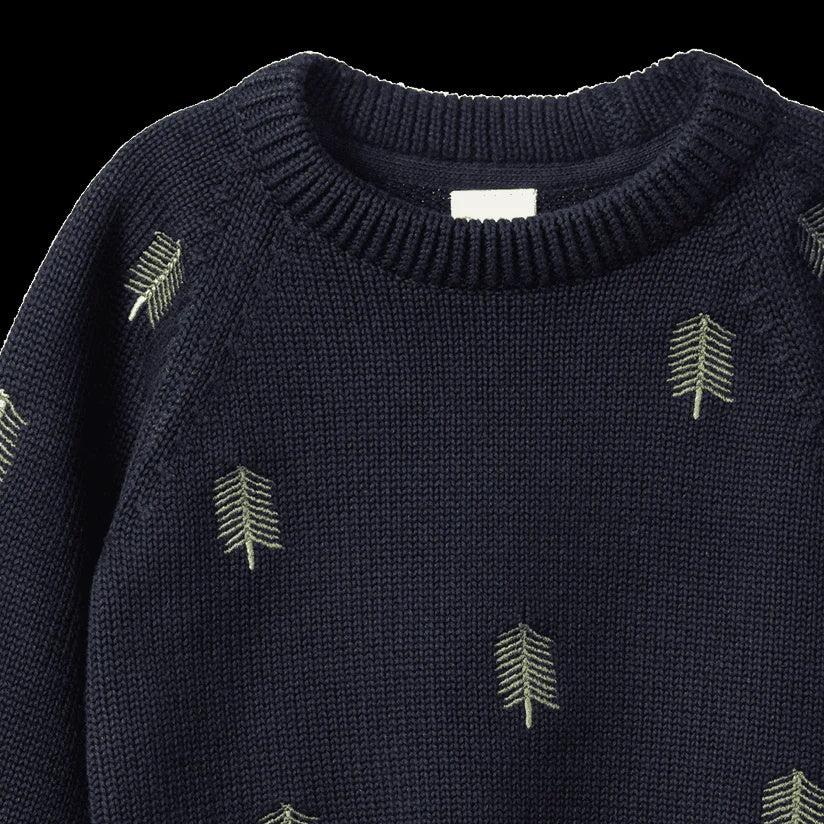 Nature Baby Bramblewood Navy Coloured 100% cotton knit jumper with crew neck at Cerise