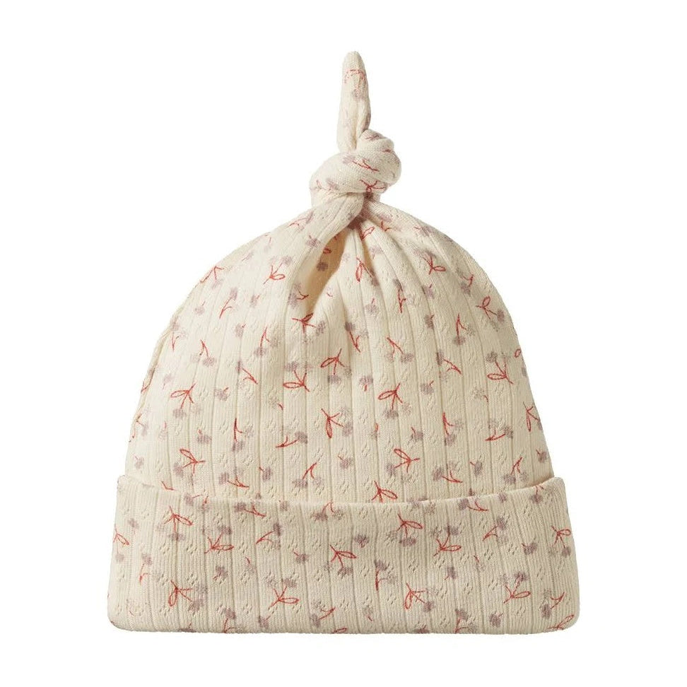 Nature Baby KNotted Beanie in 100% cotton at Cerise.  Available in Nature Baby Dandeilion Print