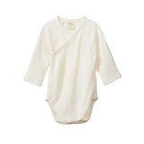 Nature Baby Long Sleeved Kimono Bodysuit at Cerise.  Made in 100% cotton pointelle in a natural colour.  The perfect newborn gift.