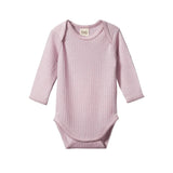 Nature Baby Merino Pointelle long sleeved body suit in lilac colour at Cerise
