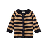 Nature Baby Merino Knit Cardigan in Navy Caramel Stripes at Cerise