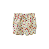 Nature Baby Selby Shorts in Kitchen Garden Print at Cerise. ade from 100% cotton with elasticated waist.