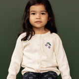 Nature Baby Piper cardigan in an off white colour with a berry print on the top front