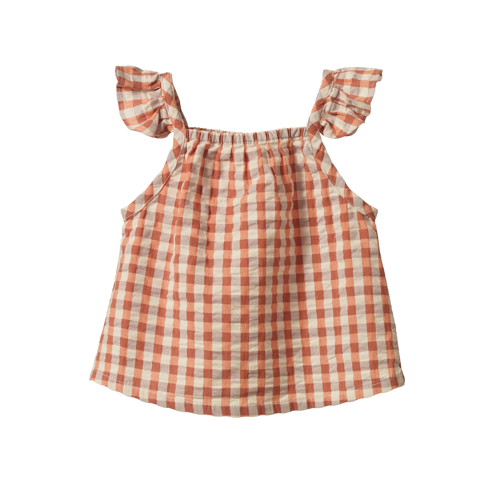 Nature Baby Petal op in Dandelion Gingham at Cerise