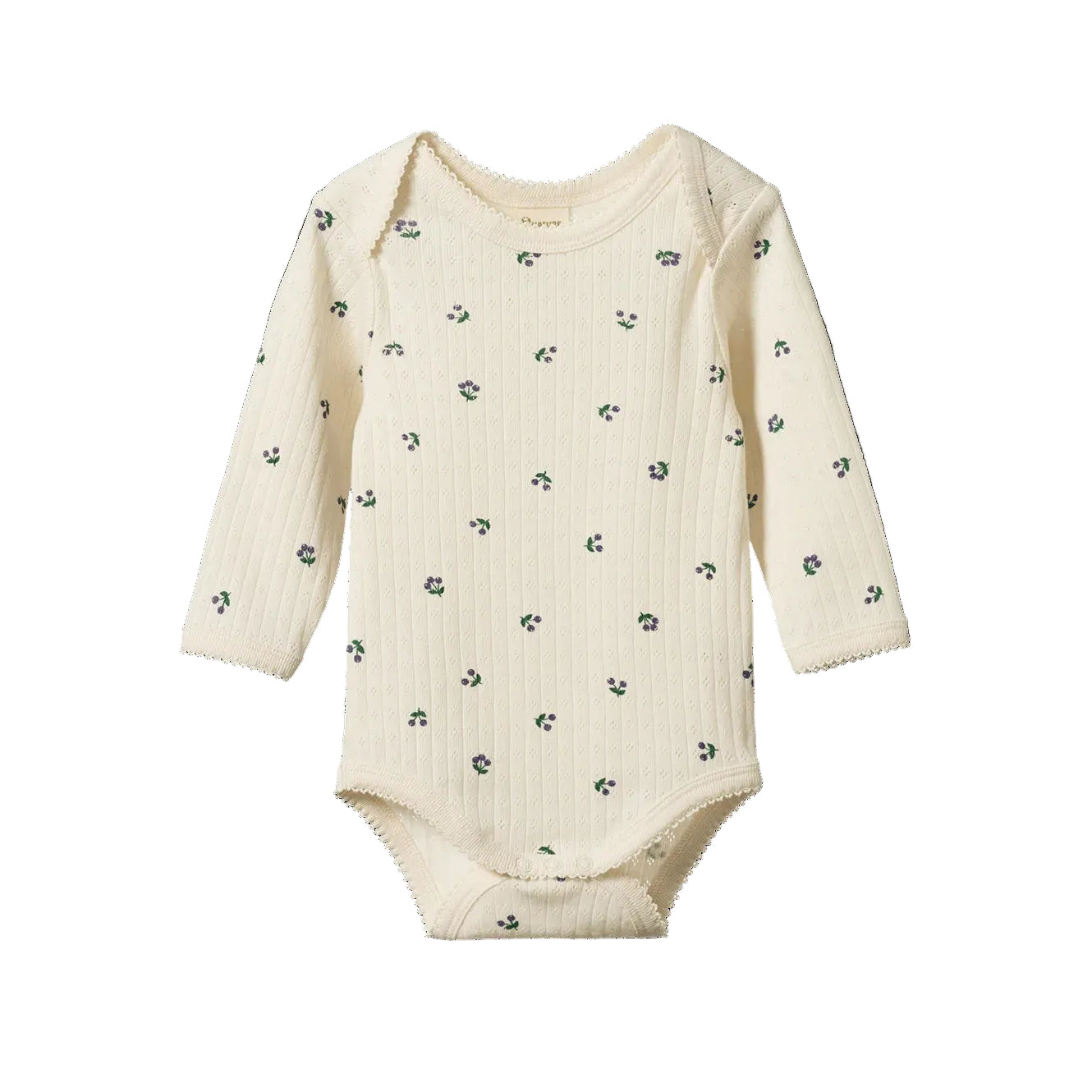 Nature Baby Pointelle Bodysuit in winter Bery print with long sleeves at Cerise