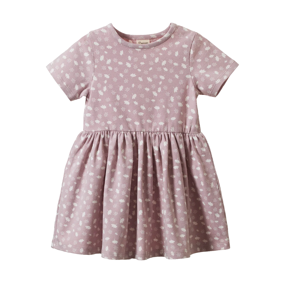 Nature Baby Saturday Dress in Dandelion Lilac Print at Cerise