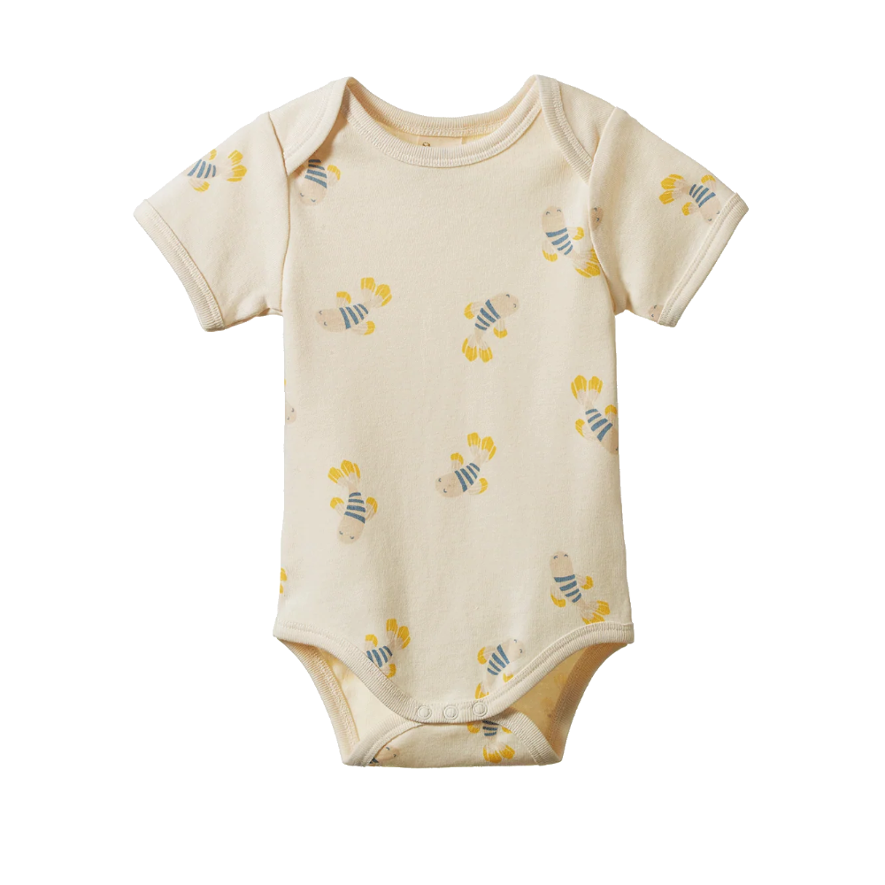 Nature Baby Short Sleeve Bodysuit in Fish Fable Print at Cerise