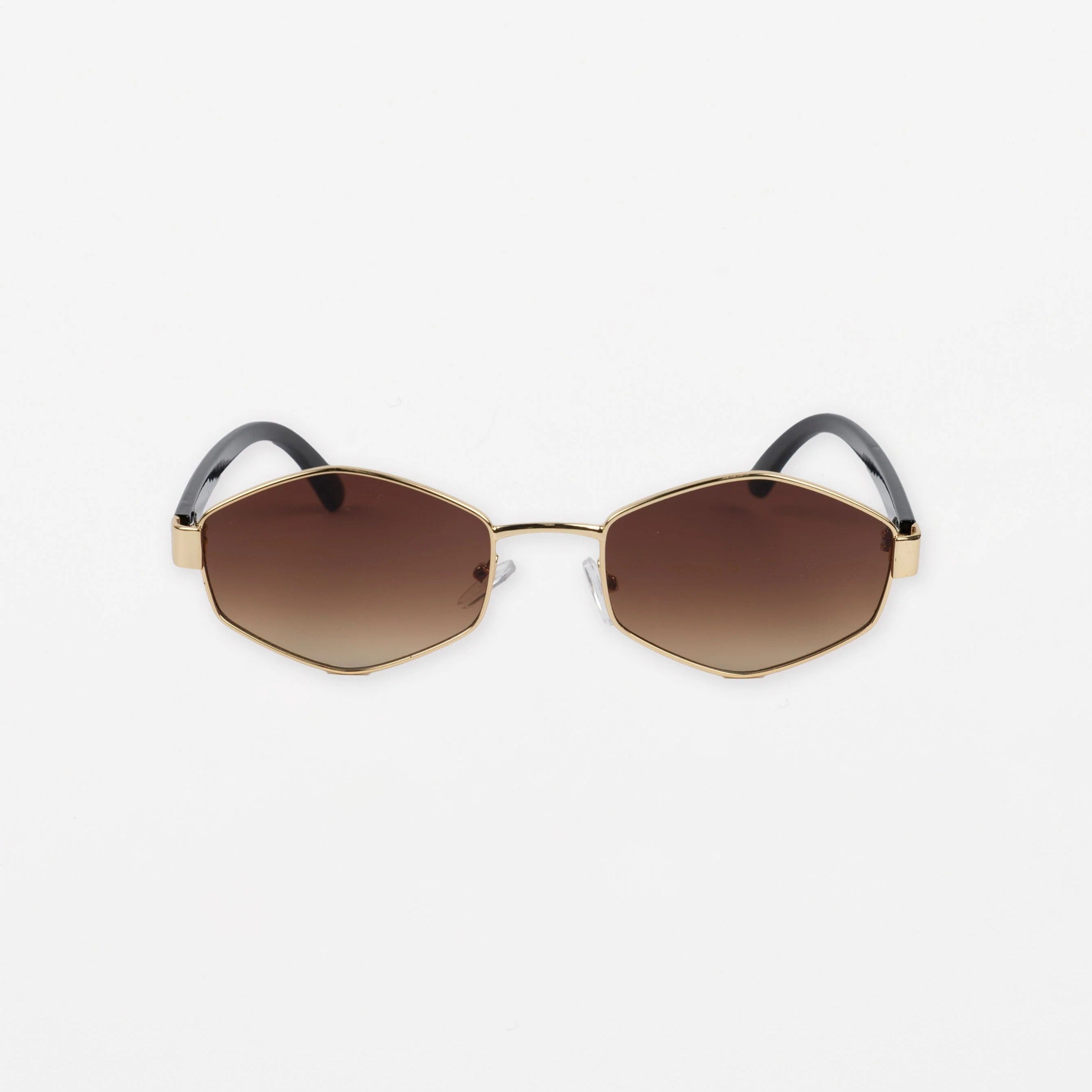 Sunglasses with gold  frame and brown  lenses on a white background